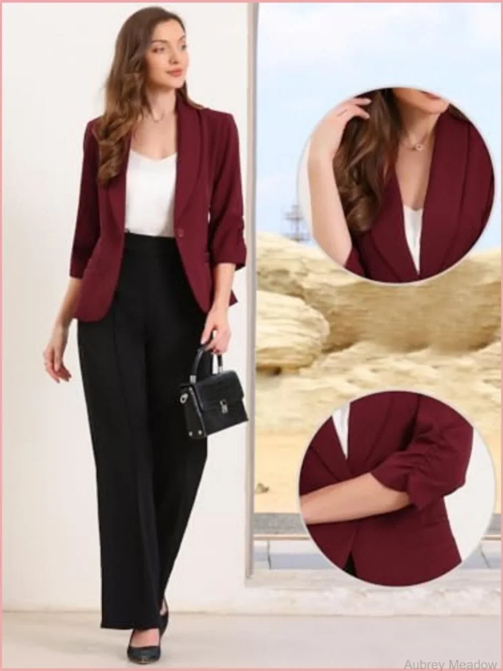 Blazer for Women Business Casual Ruched 3/4 Sleeve Lapel Suit Jackets with